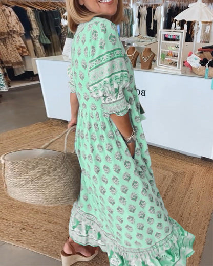 Claudia | Boho V-Neck Printed Midi Dress 7