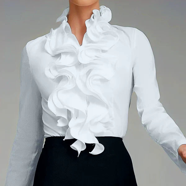 Cora Ruffle Collar Blouse | Women's Long Sleeve Button-Front Shirt 0