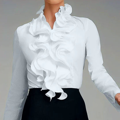 Cora Ruffle Collar Blouse | Women's Long Sleeve Button-Front Shirt 0