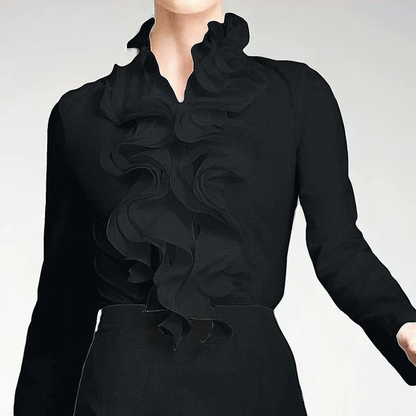 Cora Ruffle Collar Blouse | Women's Long Sleeve Button-Front Shirt 1