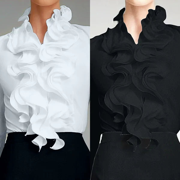 Cora Ruffle Collar Blouse | Women's Long Sleeve Button-Front Shirt 2