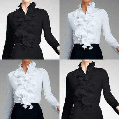 Cora Ruffle Collar Blouse | Women's Long Sleeve Button-Front Shirt 3