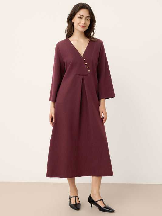 Cotton Asymmetric V-Neck Pleat Maxi Dress BELLATRIX 0