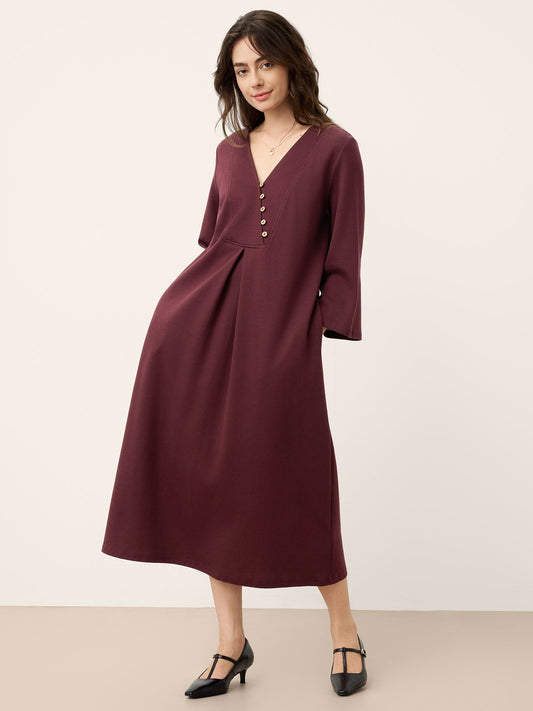 Cotton Asymmetric V-Neck Pleat Maxi Dress BELLATRIX 1