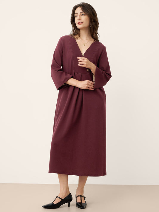 Cotton Asymmetric V-Neck Pleat Maxi Dress BELLATRIX 2