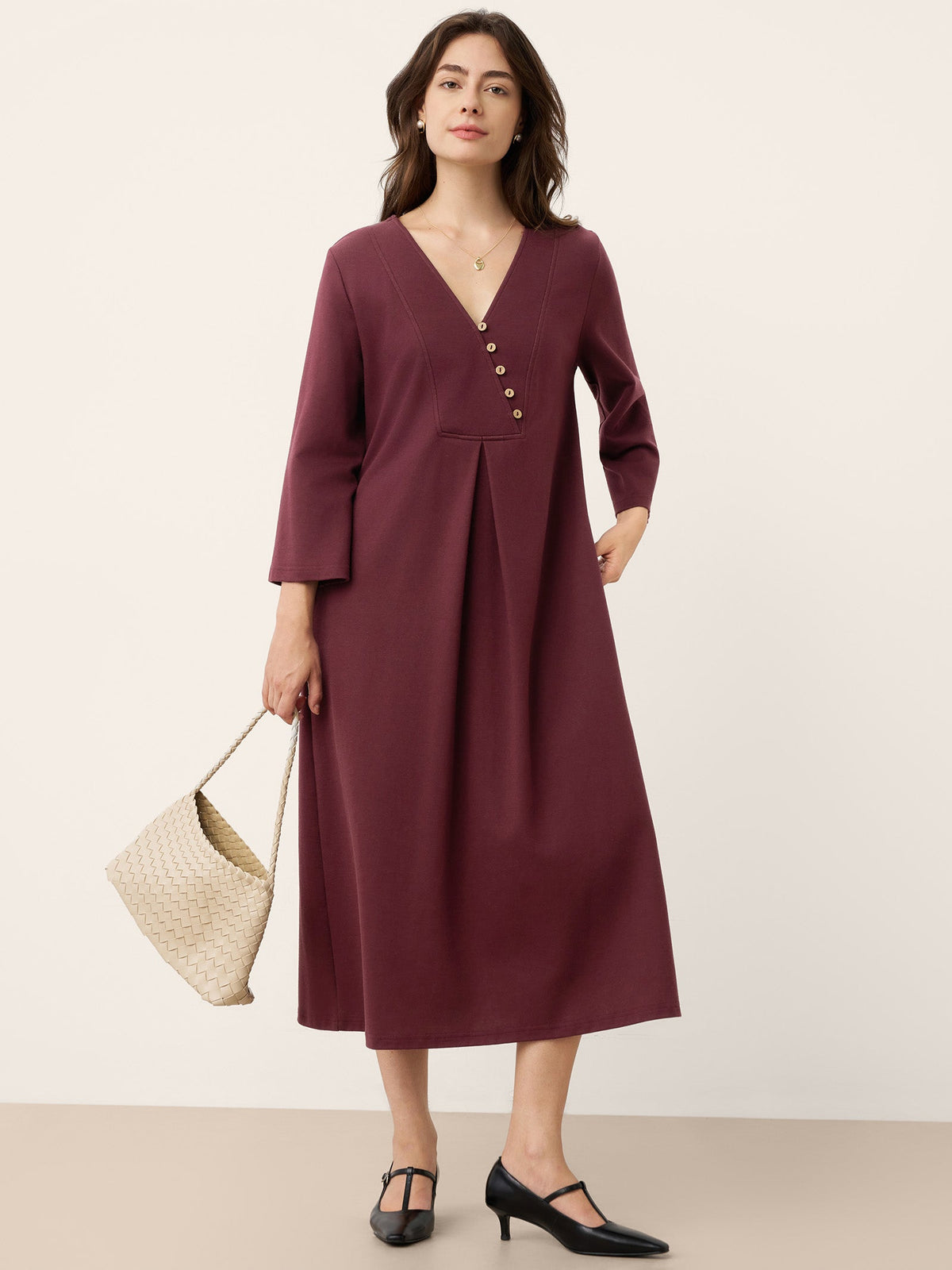 Cotton Asymmetric V-Neck Pleat Maxi Dress BELLATRIX 4