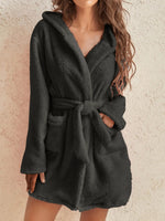 Cozy Comfort | Women's Hooded Fleece Robe with Adjustable Belt | Soft Bathrobe for Warmth in Autumn & Winter 0