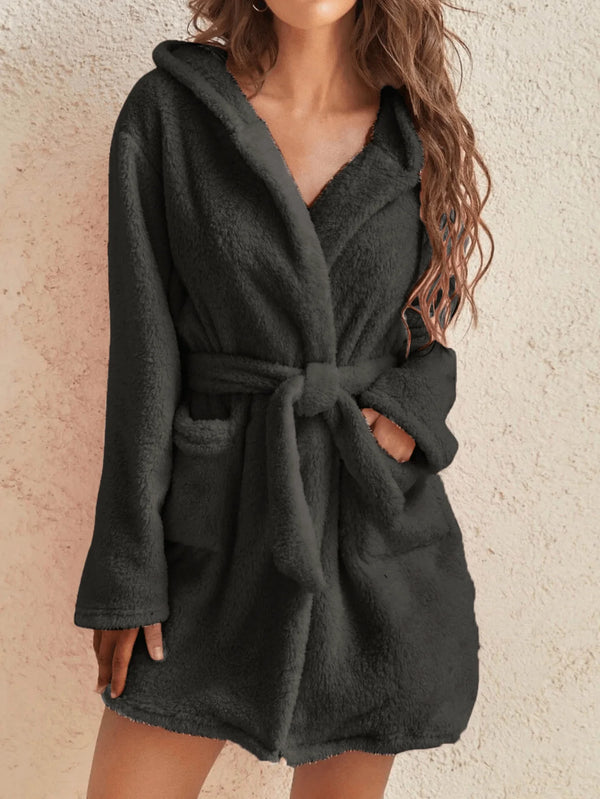 Cozy Comfort | Women's Hooded Fleece Robe with Adjustable Belt | Soft Bathrobe for Warmth in Autumn & Winter 0