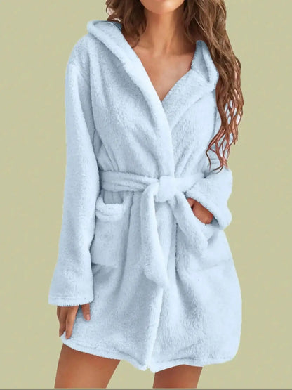 Cozy Comfort | Women's Hooded Fleece Robe with Adjustable Belt | Soft Bathrobe for Warmth in Autumn & Winter 2