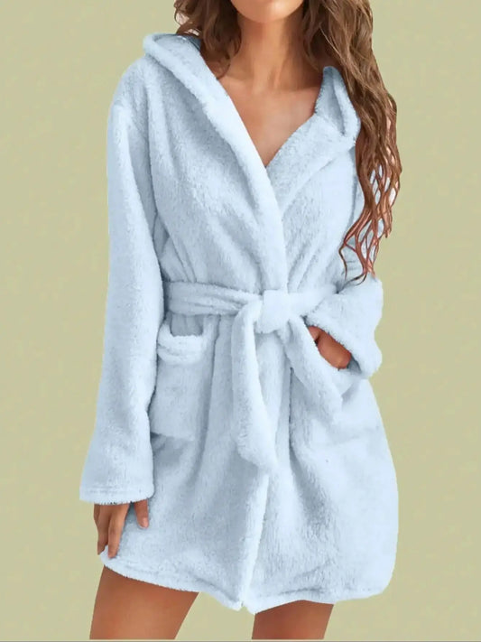 Cozy Comfort | Women's Hooded Fleece Robe with Adjustable Belt | Soft Bathrobe for Warmth in Autumn & Winter 8