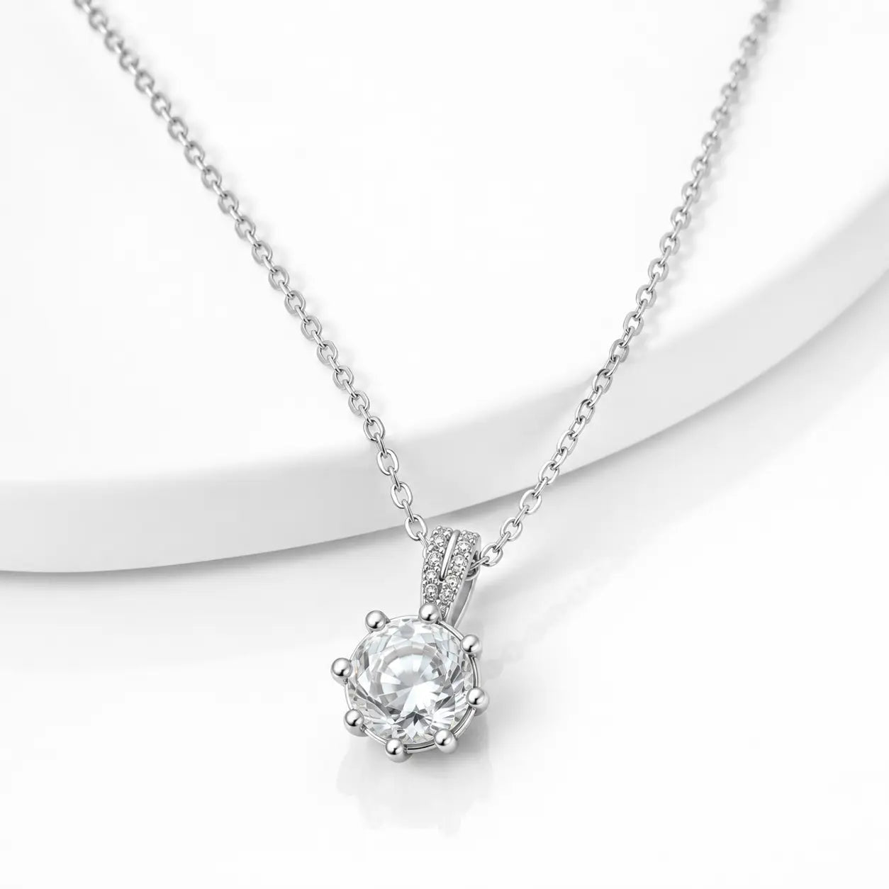Crystal Clarity Pendant Necklace - Platinum Plated 925 Sterling Silver 5
