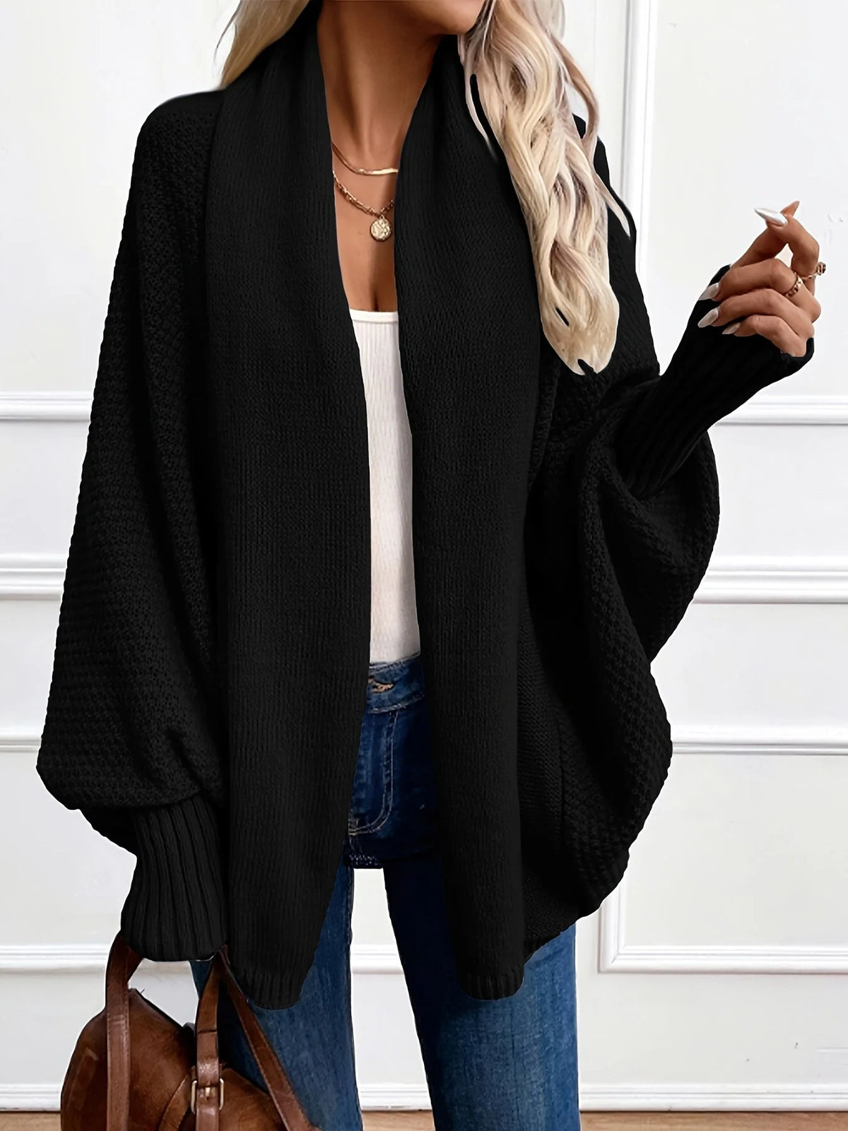 Dara Women's Cardigan | Black Batwing, Draped Shawl Collar, Relaxed Fit 6