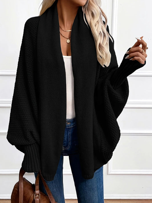 Dara Women's Cardigan | Black Batwing, Draped Shawl Collar, Relaxed Fit 6