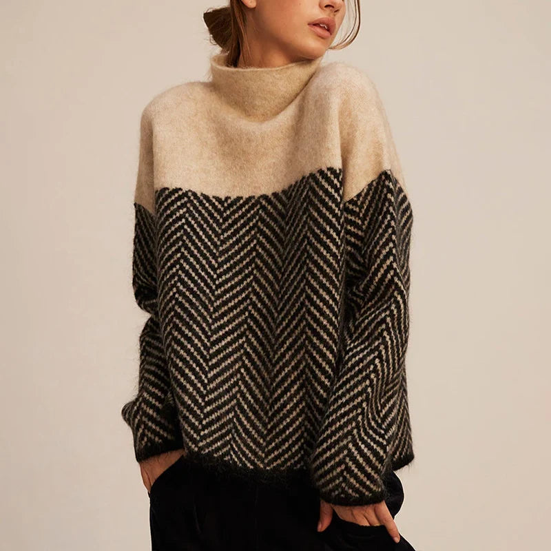 Dara Women's Sweater | Oversized Knitted High Collar, Loose Fit 0