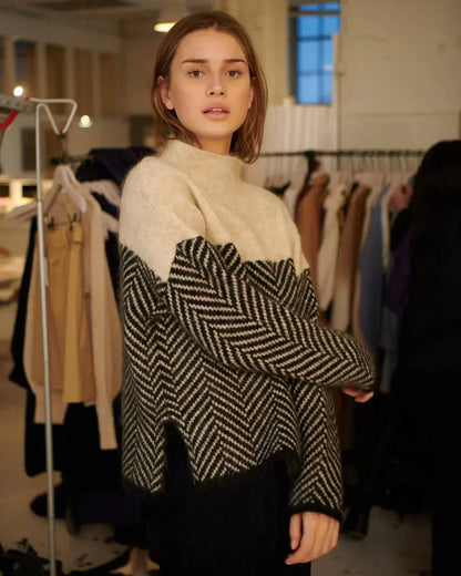 Dara Women's Sweater | Oversized Knitted High Collar, Loose Fit 1
