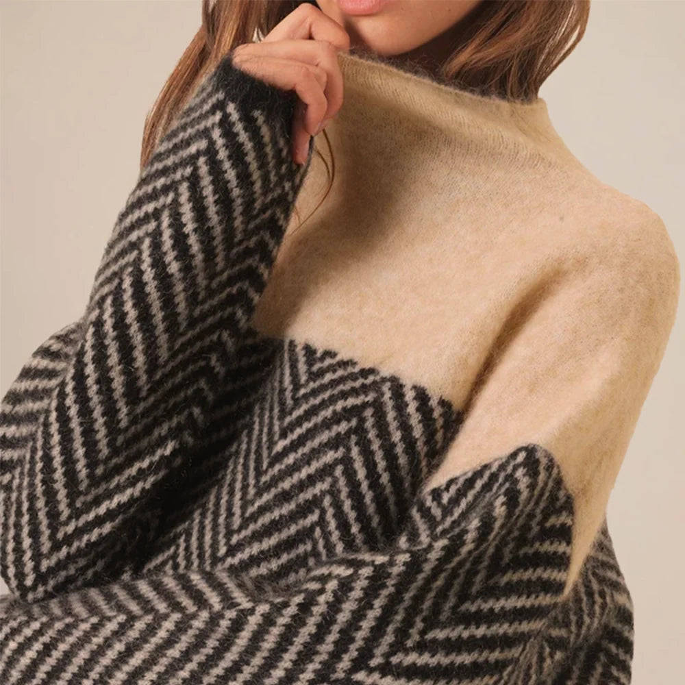 Dara Women's Sweater | Oversized Knitted High Collar, Loose Fit 2