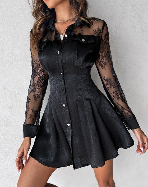 Delilah | Women's Button Front Lace Mini Dress 2