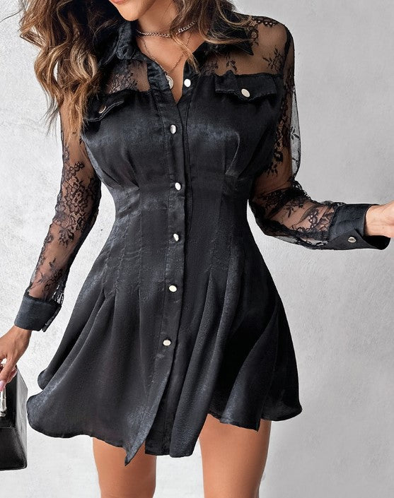 Delilah | Women's Button Front Lace Mini Dress 7