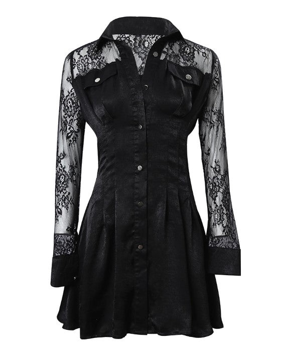 Delilah | Women's Button Front Lace Mini Dress 8