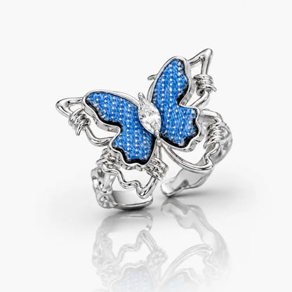 Denim Papillon Butterfly Ring in White Gold Plating 1