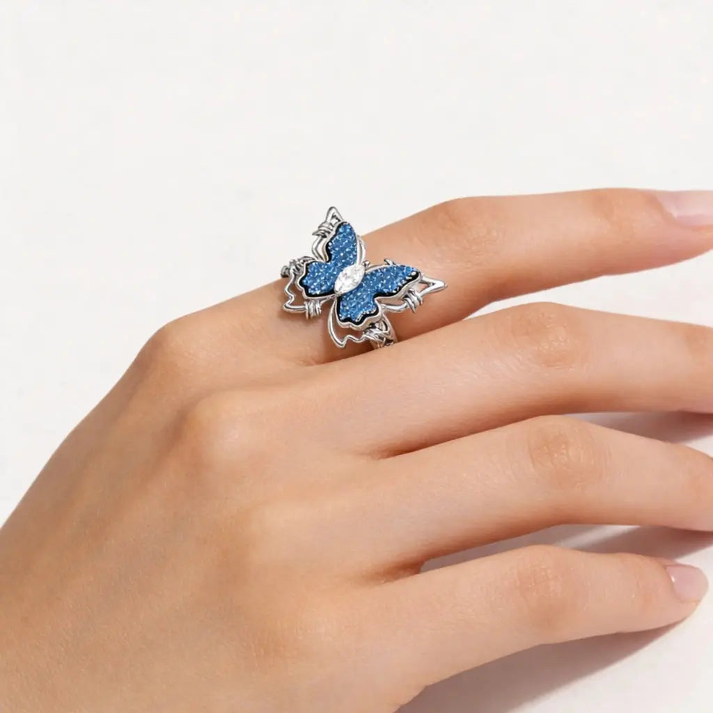 Denim Papillon Butterfly Ring in White Gold Plating 3