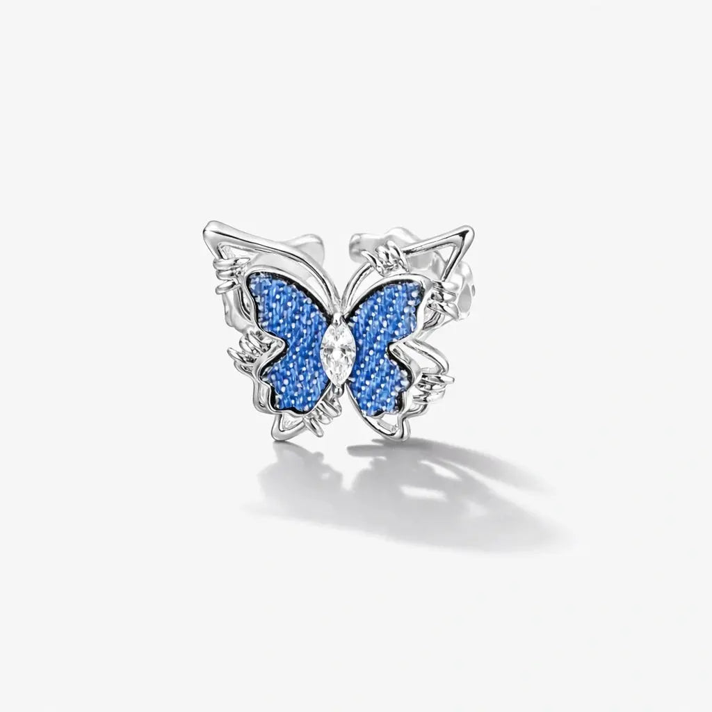 Denim Papillon Butterfly Ring in White Gold Plating 5