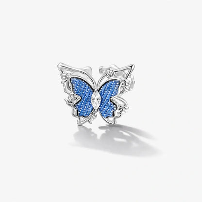 Denim Papillon Butterfly Ring in White Gold Plating 5