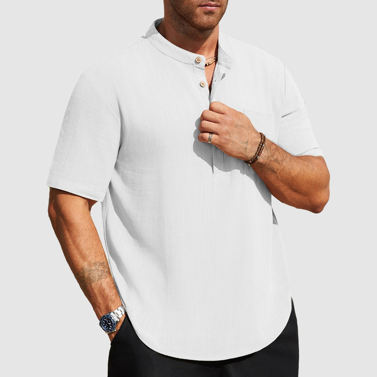 Dennis | Linen-Blend Short Sleeve Henley Shirt 1