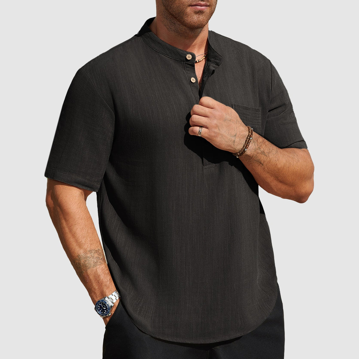 Dennis | Linen-Blend Short Sleeve Henley Shirt 2