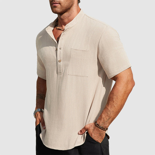 Dennis | Linen-Blend Short Sleeve Henley Shirt 4