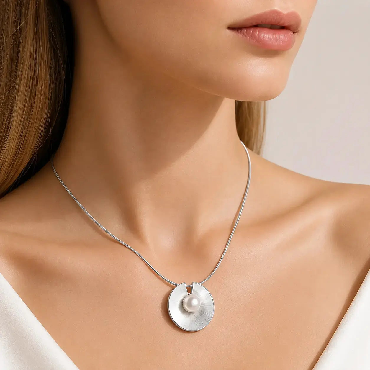 Disque Freshwater Pearl Disc Pendant Necklace in Sterling Silver 1