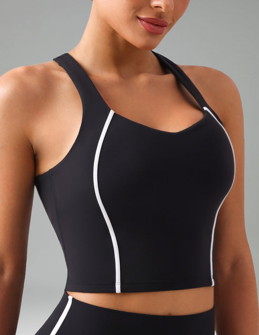 Dreamlux Cropped Racerback Tank Top w/ Contrast Stripes 0