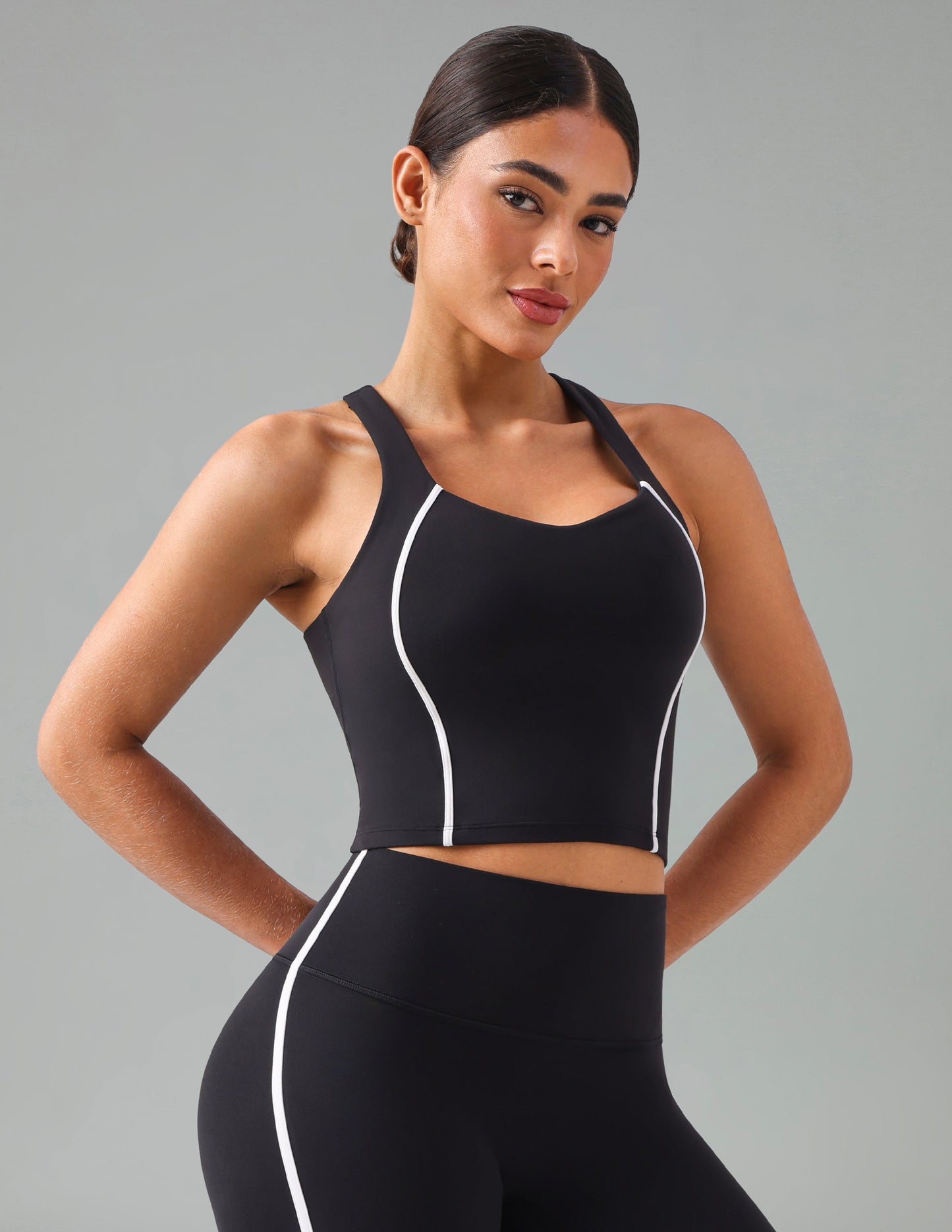 Dreamlux Cropped Racerback Tank Top w/ Contrast Stripes 2