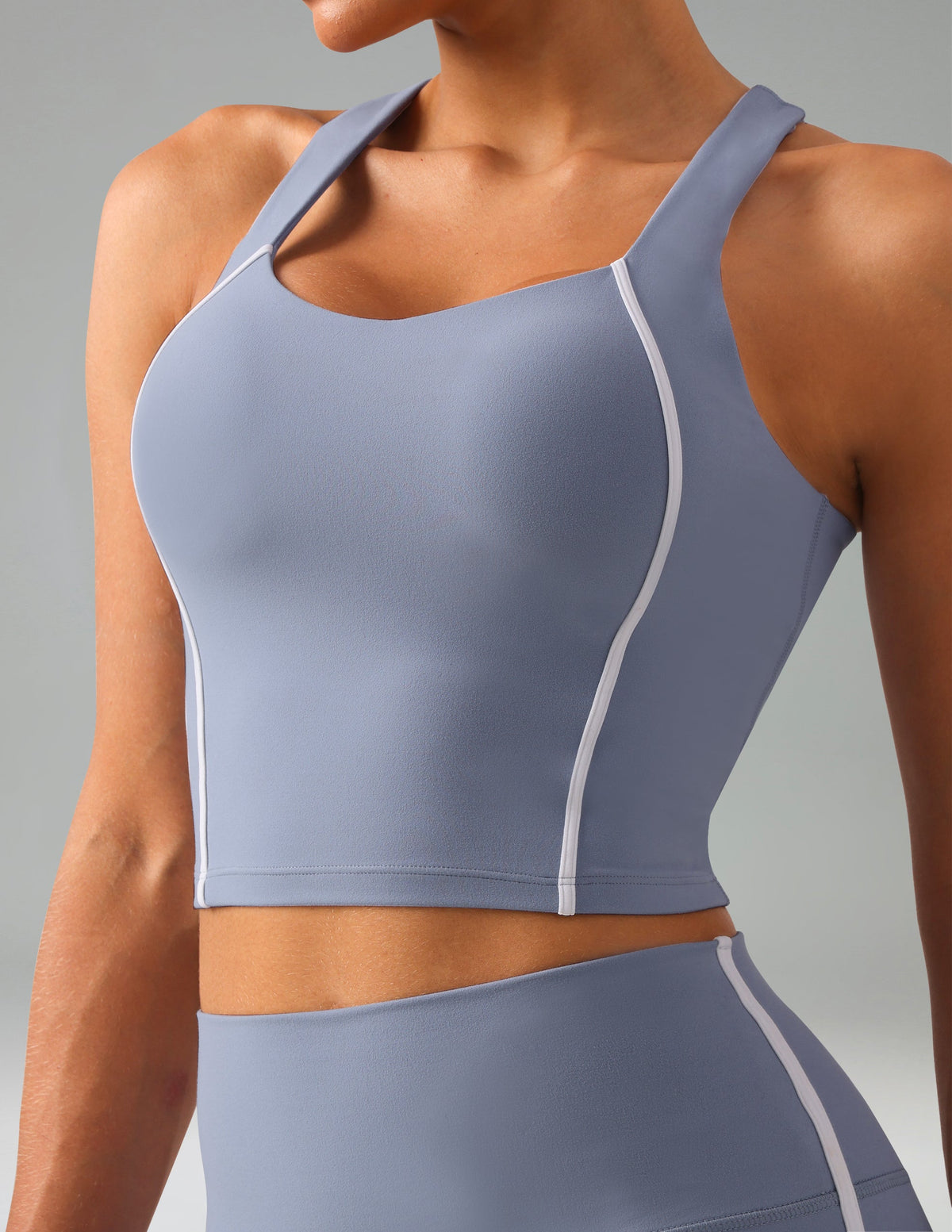 Dreamlux Cropped Racerback Tank Top w/ Contrast Stripes 5