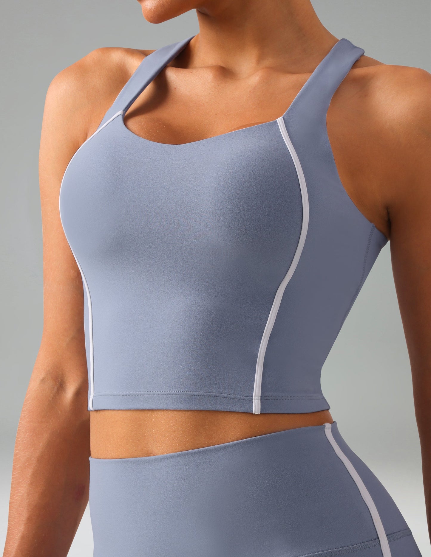 Dreamlux Cropped Racerback Tank Top w/ Contrast Stripes 5