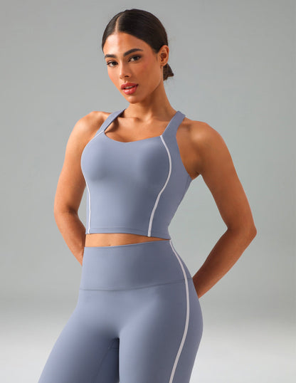 Dreamlux Cropped Racerback Tank Top w/ Contrast Stripes 7