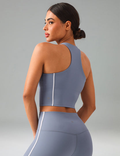 Dreamlux Cropped Racerback Tank Top w/ Contrast Stripes 8