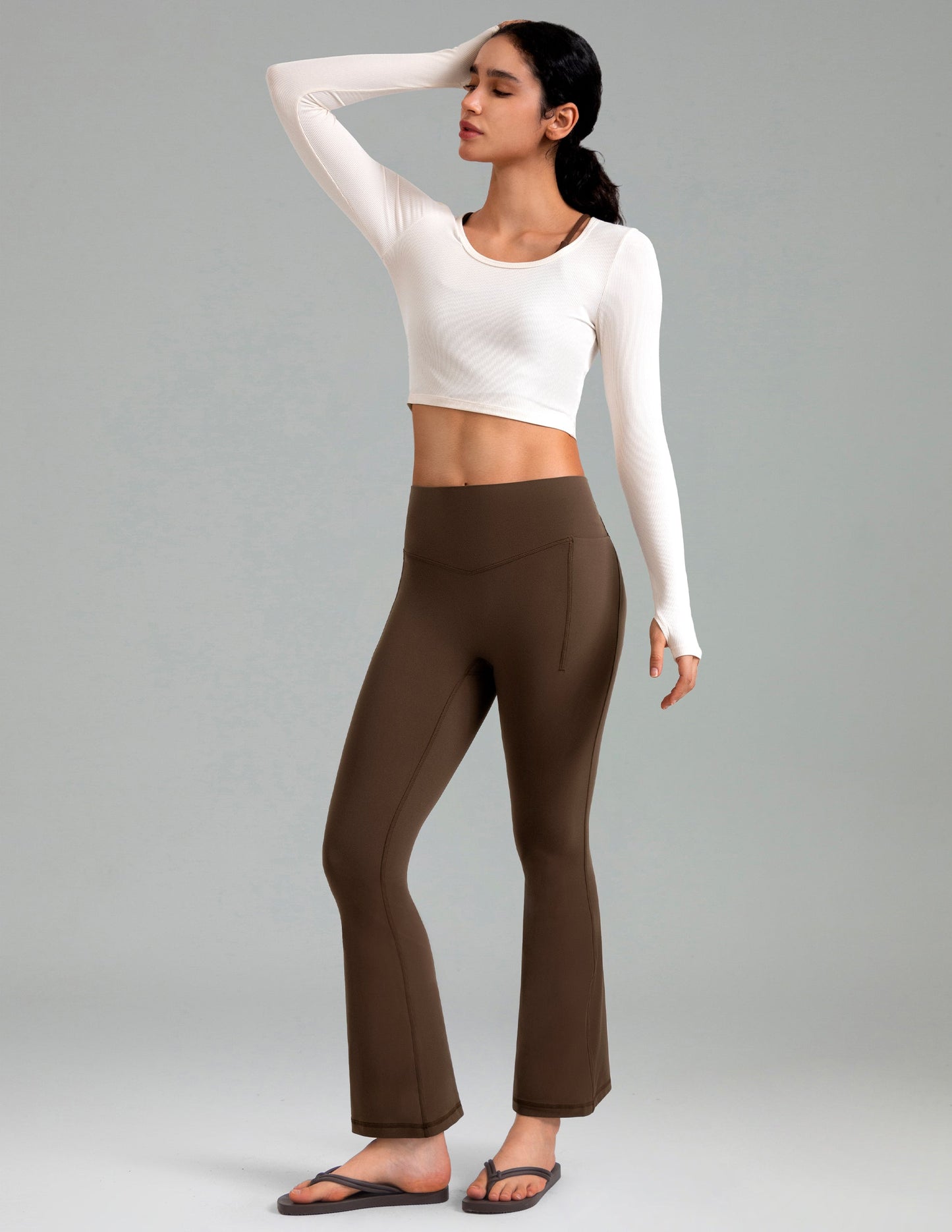 Dreamlux High Waisted No Front Seam Flare Legging w/Pockets 27.5" 8