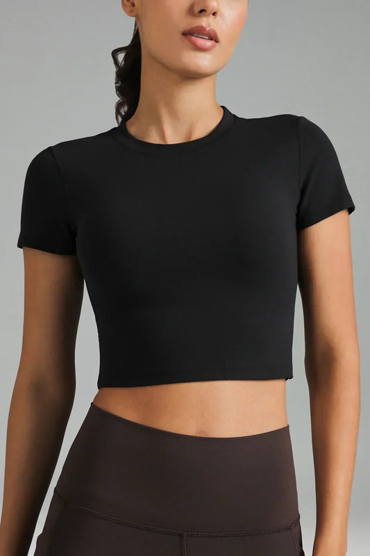 Dreamlux Short Sleeve Cropped Workout Shirt w/ Crisscross Back 0