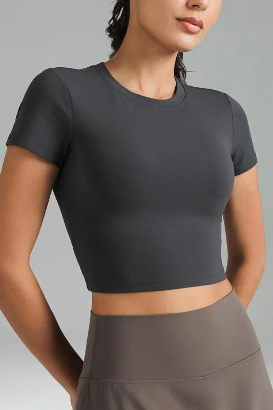 Dreamlux Short Sleeve Cropped Workout Shirt w/ Crisscross Back 2