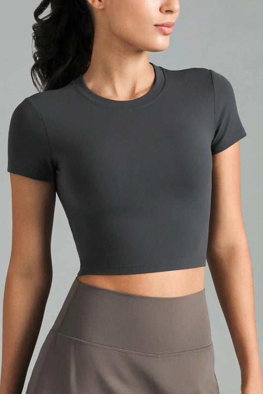 Dreamlux Short Sleeve Cropped Workout Shirt w/ Crisscross Back 3