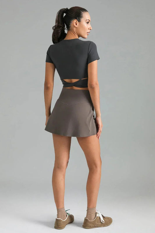 Dreamlux Short Sleeve Cropped Workout Shirt w/ Crisscross Back 6