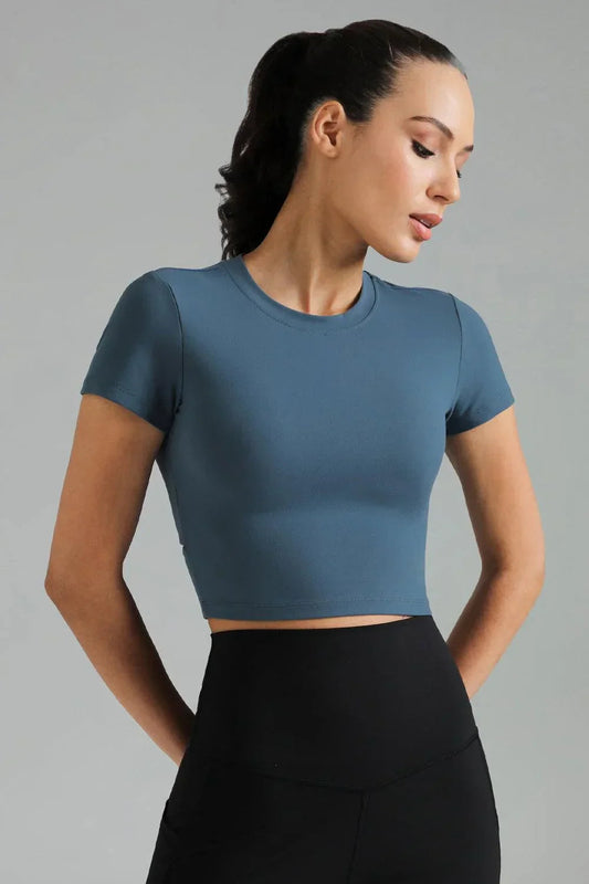 Dreamlux Short Sleeve Cropped Workout Shirt w/ Crisscross Back 9