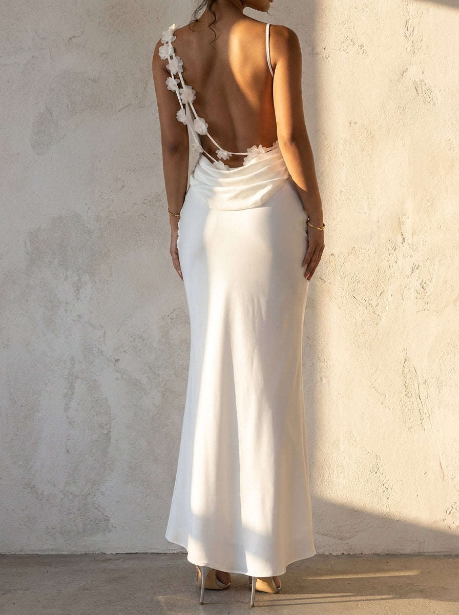 Elegant Collection | Floral Maxi Dress with 3D Lace Design | Flattering Draped Neckline for Effortless Elegance 5