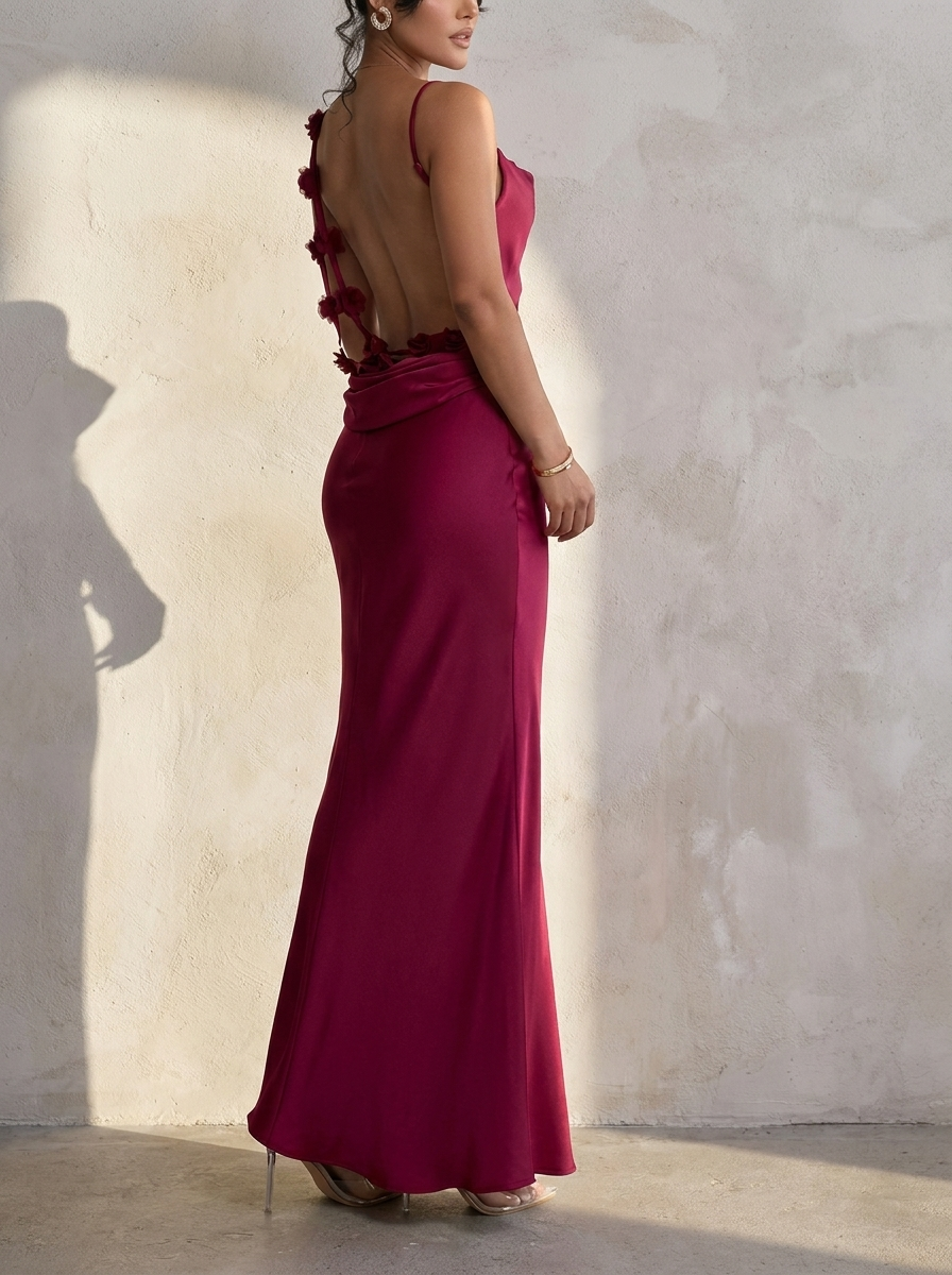 Elegant Collection | Floral Maxi Dress with 3D Lace Design | Flattering Draped Neckline for Effortless Elegance 8