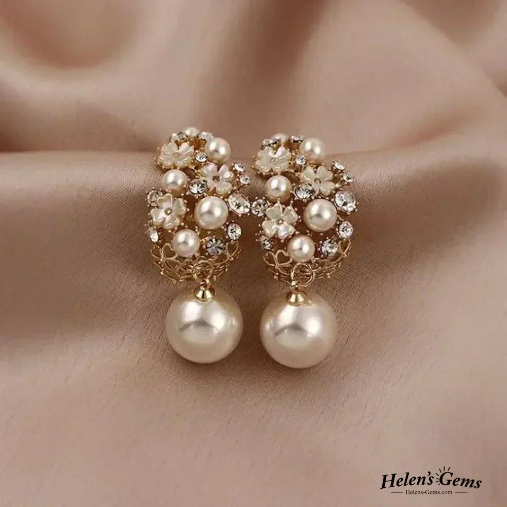 Elegant Floral Design Pearl Earrings 0