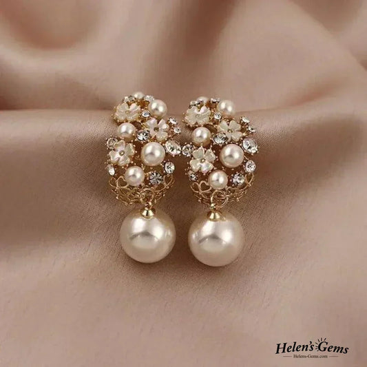 Elegant Floral Design Pearl Earrings 0