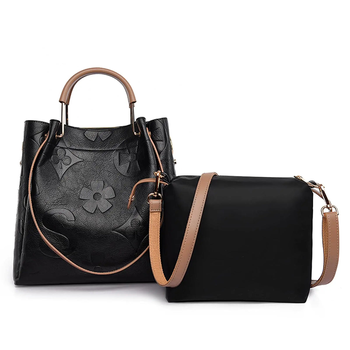 Elegant Floral Leather Tote Bag Set with Spacious Interior for Stylish Everyday Use 1