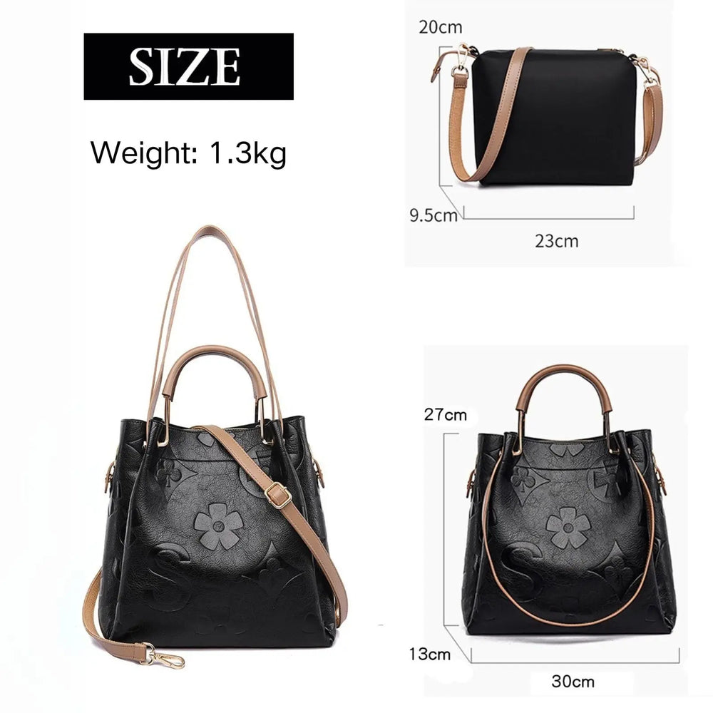 Elegant Floral Leather Tote Bag Set with Spacious Interior for Stylish Everyday Use 2