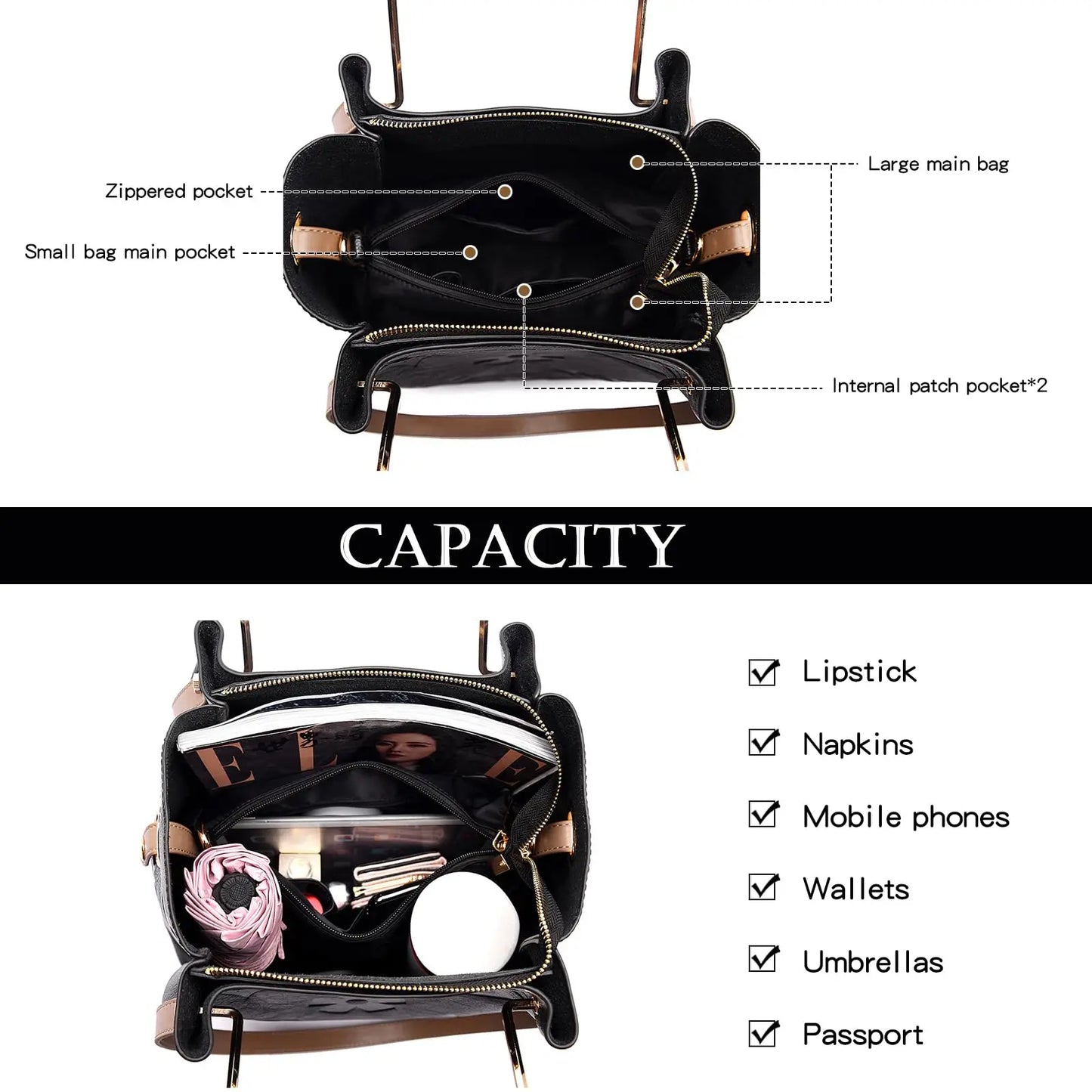 Elegant Floral Leather Tote Bag Set with Spacious Interior for Stylish Everyday Use 3